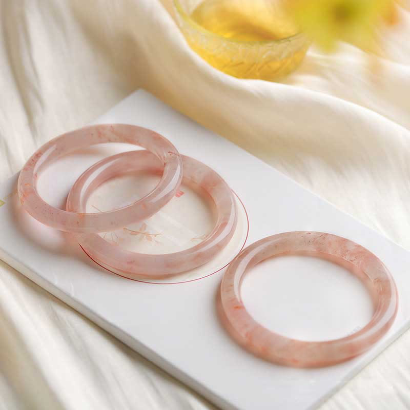 54–56 mm rosafarbenes, goldenes Seiden-Jade-Armband für Reichtum und Glück