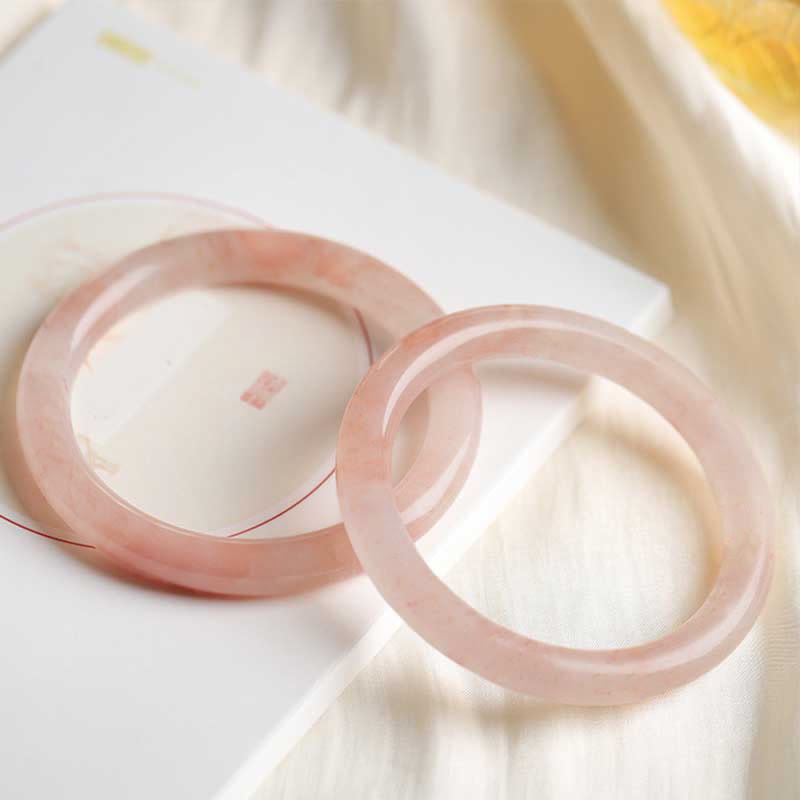 54–56 mm rosafarbenes, goldenes Seiden-Jade-Armband für Reichtum und Glück