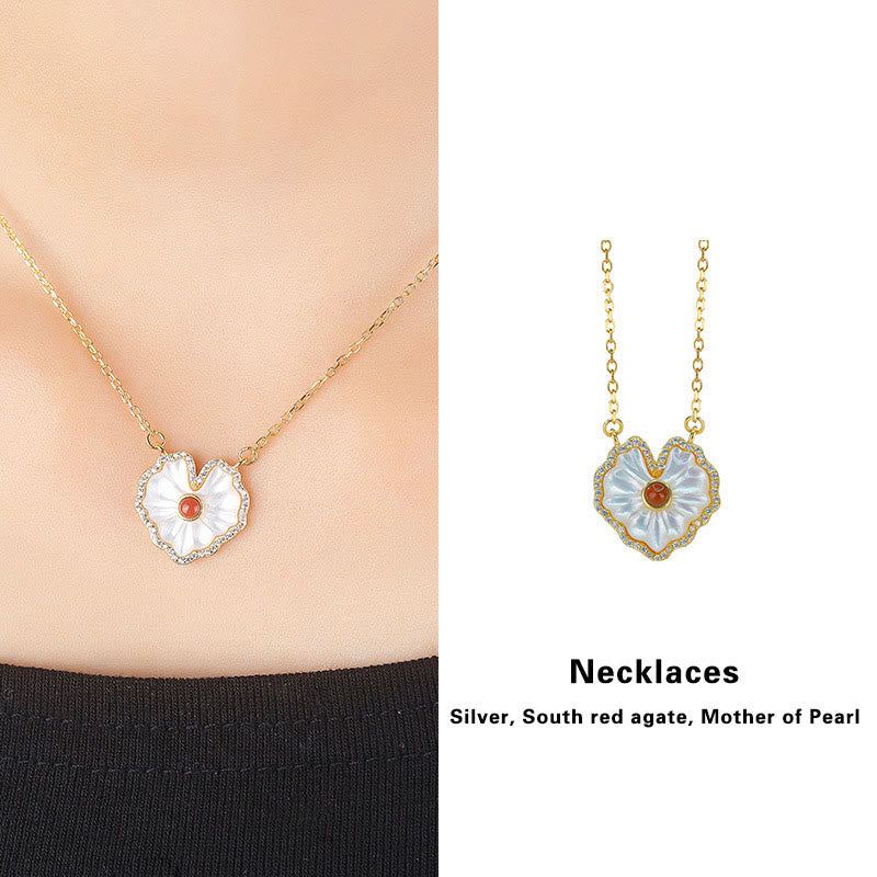 Spirituelles Halsketten-Set aus 925er Sterlingsilber mit Tridacna-Rot-Achat-Lazurit