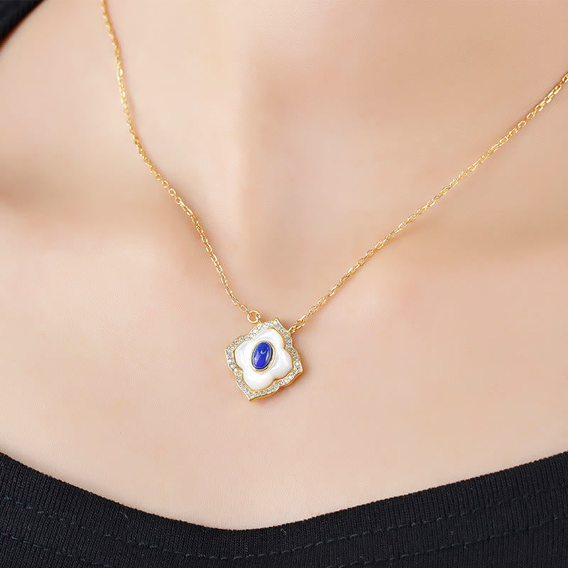 Spirituelle Halskette und Ohrringe aus Sterlingsilber mit Tridacna-Lazurit