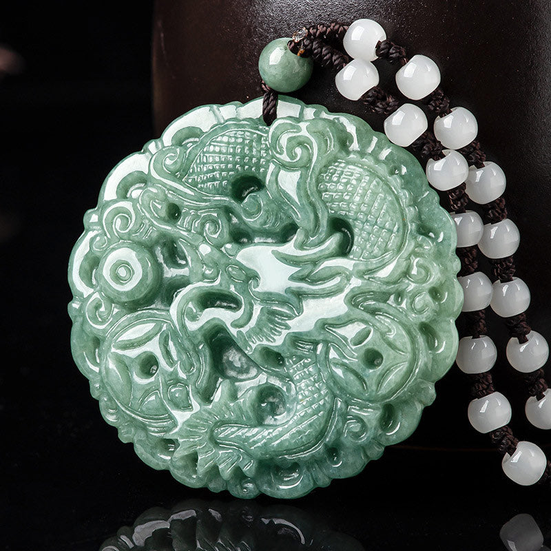 Jade Dragon Necklace 50mm Pendant for Prosperity & Luck