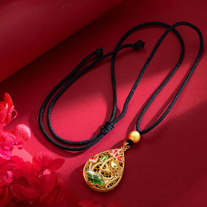 Copper Koi Fish Lotus Necklace 31mm Luck Pendant
