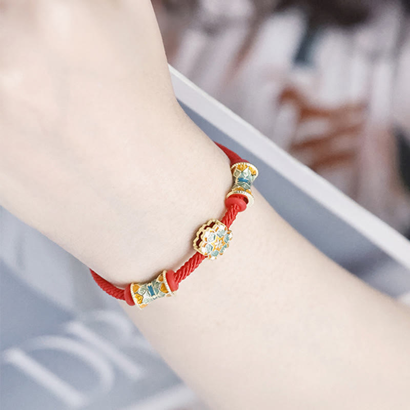 925 Sterling Silber Lotus Trommel Armband mit rotem Seil | Neuanfänge