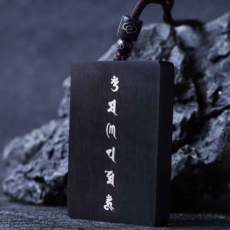 Kleines Blatt Rotes Sandelholz Om Mani Padme Hum Halskette