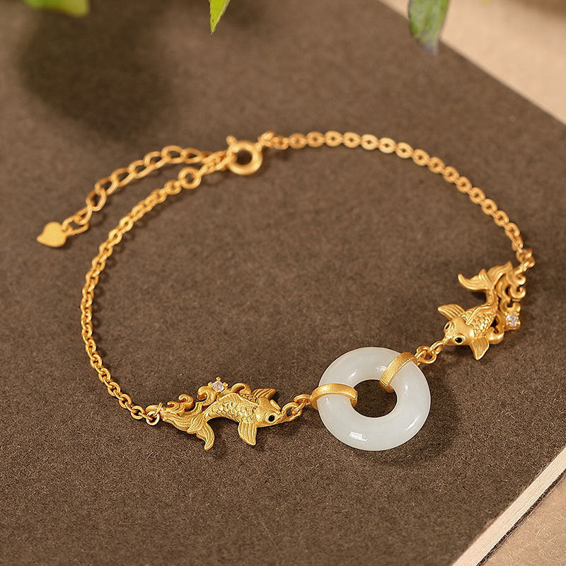 White Jade Koi Fish Prosperity Bracelet for Luck