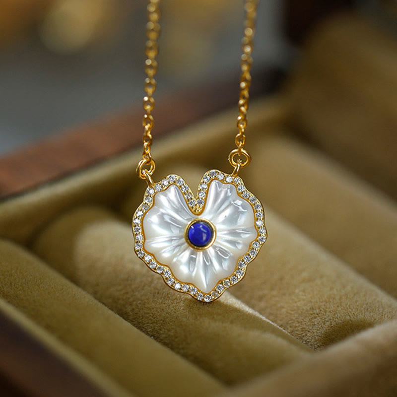 Spirituelles Halsketten-Set aus 925er Sterlingsilber mit Tridacna-Rot-Achat-Lazurit