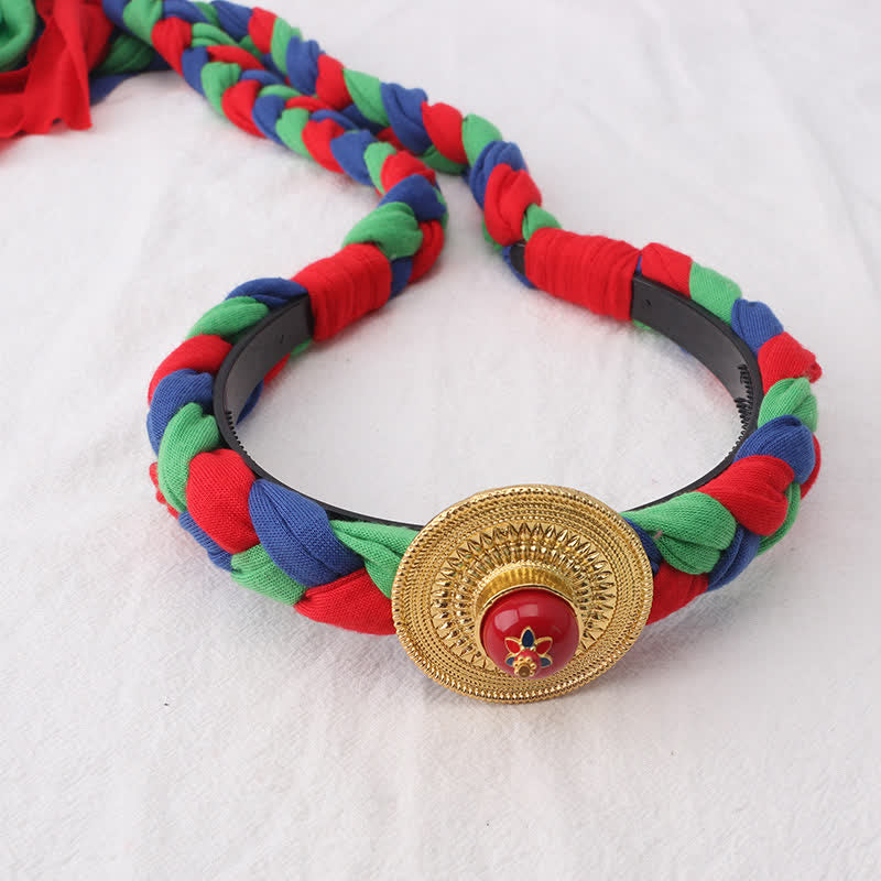 Spirituelles Haar-Accessoire aus Kupfer mit bunten tibetischen Quastenperlen