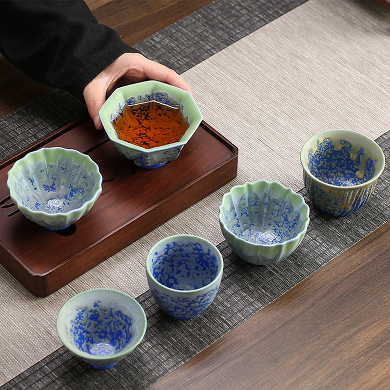 Retro Blau Rot Farbverlauf Lotus Keramik Teetasse Schale