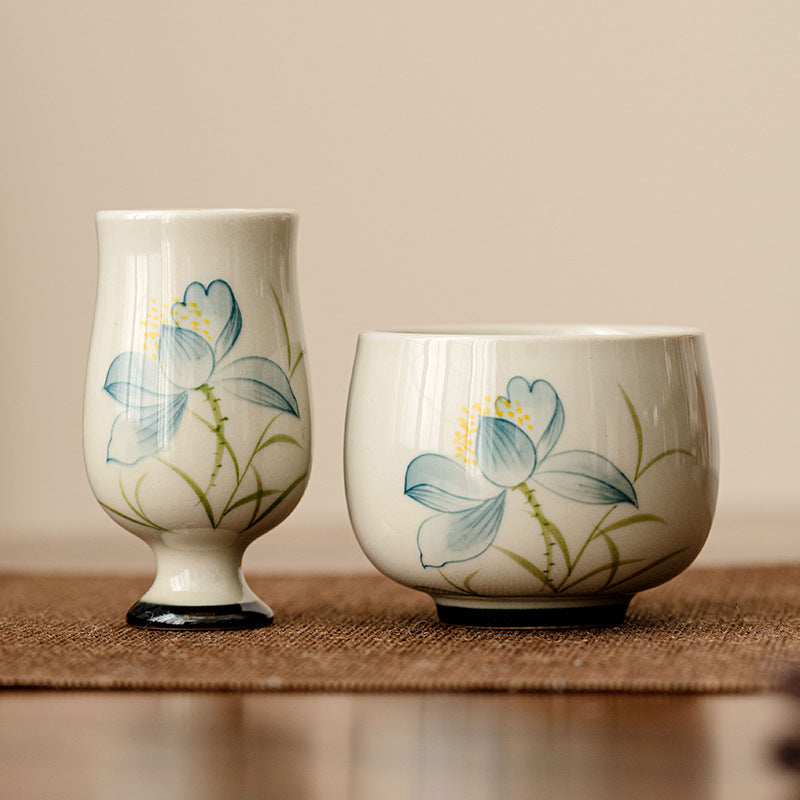Handbemalte Lotus-Teetasse aus Keramik, 70 ml | Kung-Fu-Tee