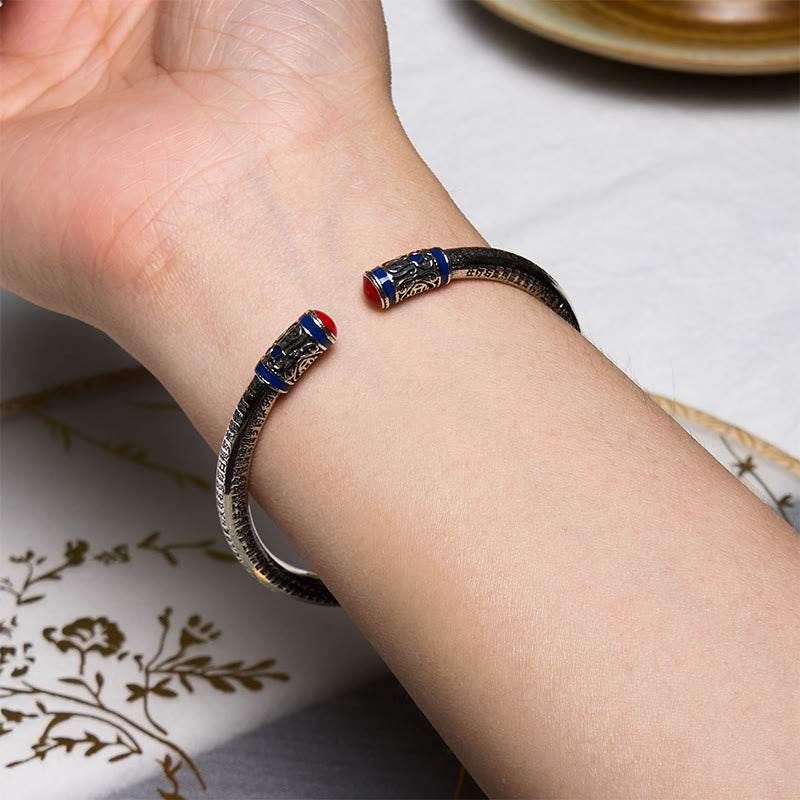 58 mm Kupfer-Heilarmband mit geschnitzten Münzen im Herz-Sutra-Stil