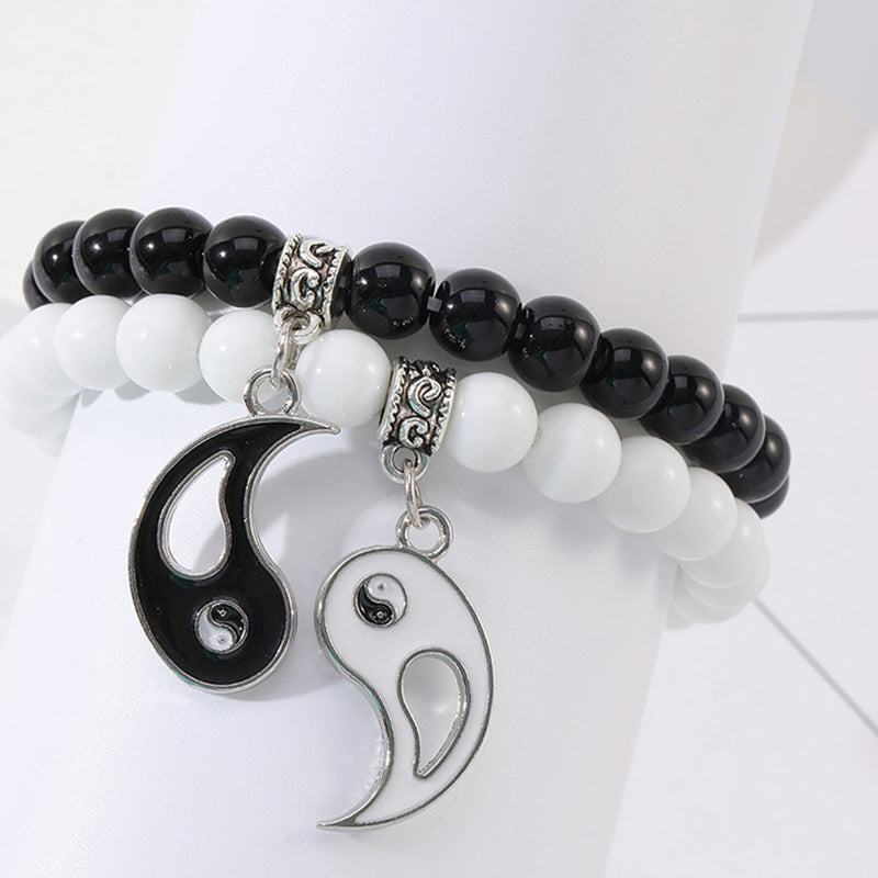 8 mm Yin-Yang-Armband mit schwarzem Onyx und weißem Türkis