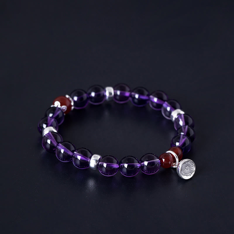 8 mm Amethyst-Rot-Achat-Sterlingsilber-Positivarmband