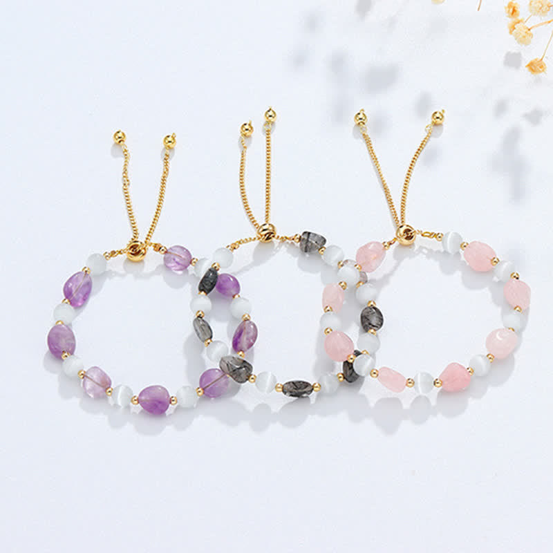 Amethyst-Armband mit spirituellem Bewusstsein, rosa Kristall und Quarz