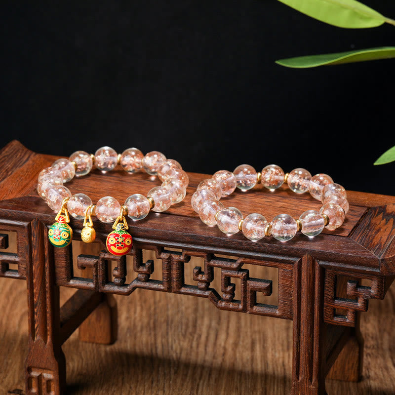 Gold Swallowing Beast Luminous Liuli Glass 12mm Bracelet