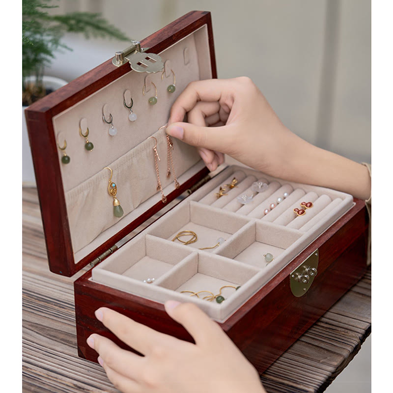 Antike, handgefertigte Schmuckschatulle aus rotem Sandelholz und Rosenholz