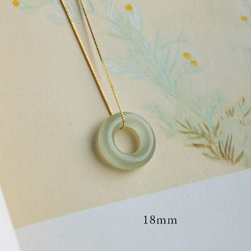 14 mm große Peace-Halskette aus natürlicher Jade und Cyan-Jade für Glück und Fülle