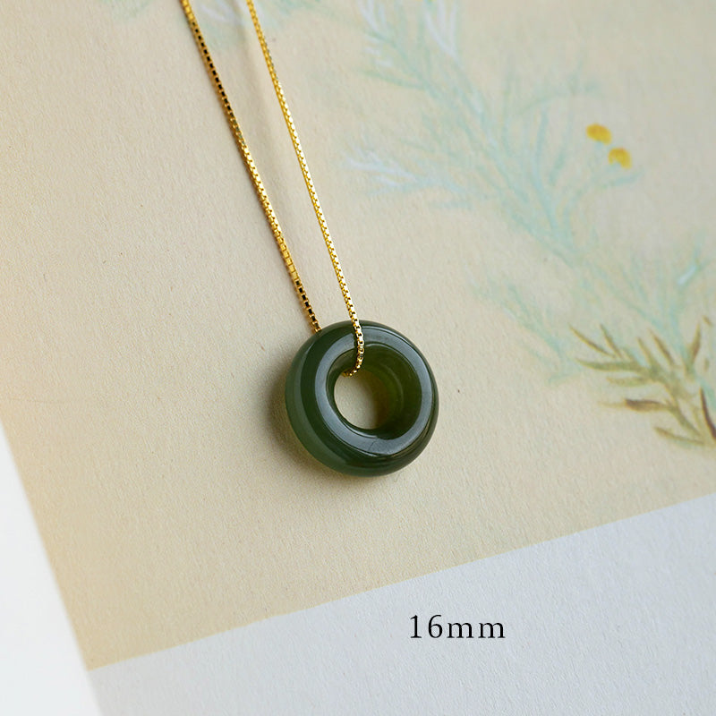 14 mm große Peace-Halskette aus natürlicher Jade und Cyan-Jade für Glück und Fülle