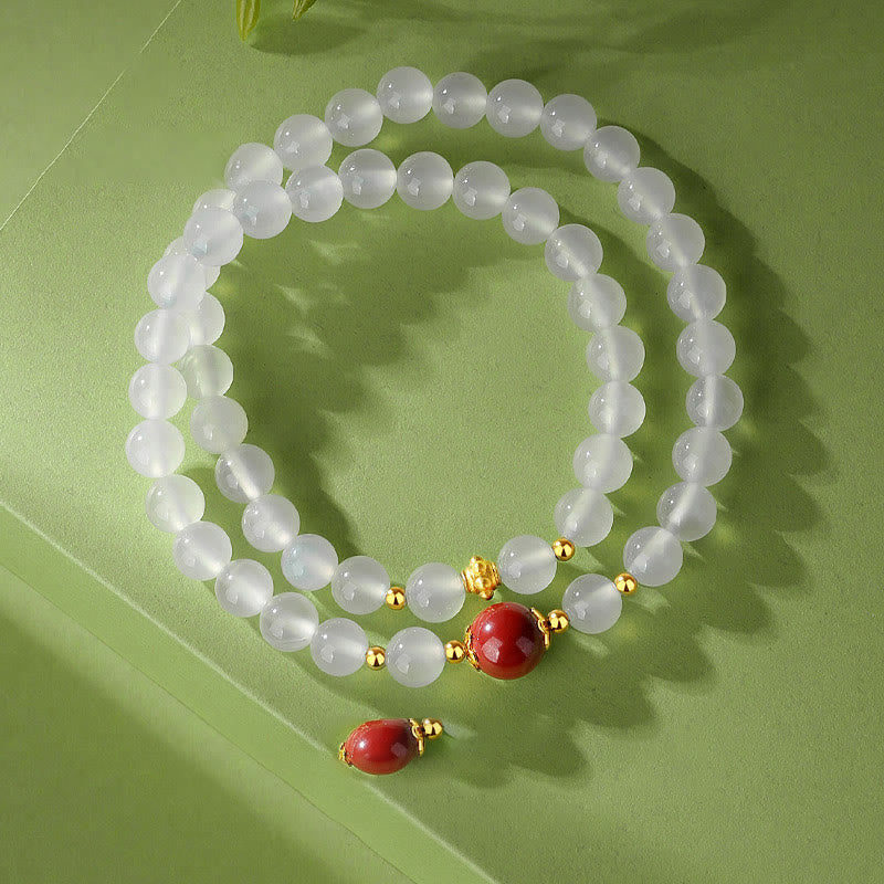 Weißer Achat & Zinnober Doppelwickel Zinnober Armband Schutz