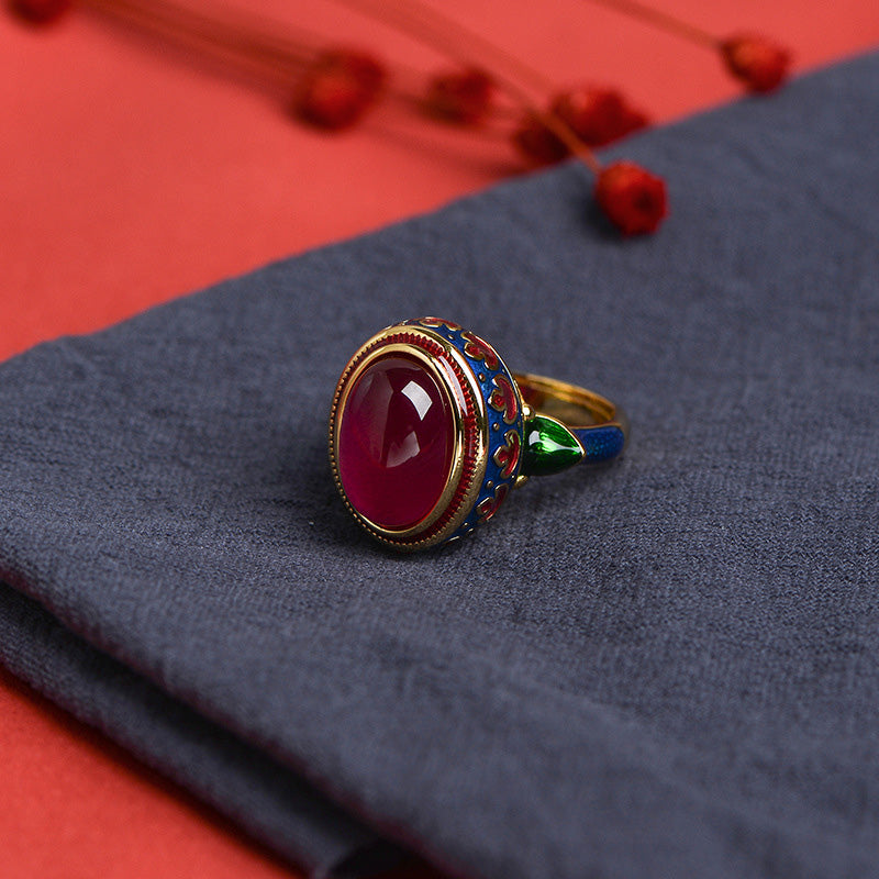 Red Corundum Silver Courage Ring Adjustable Spiritual Jewelry