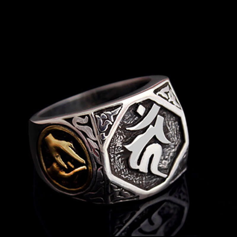 925 Sterling Silber Sanskrit Schutz Spiritueller Ring Verstellbar