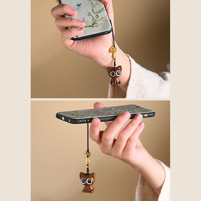 Grüne Sandelholz Koi Fisch Glückskatze Schlüsselanhänger Dekoration