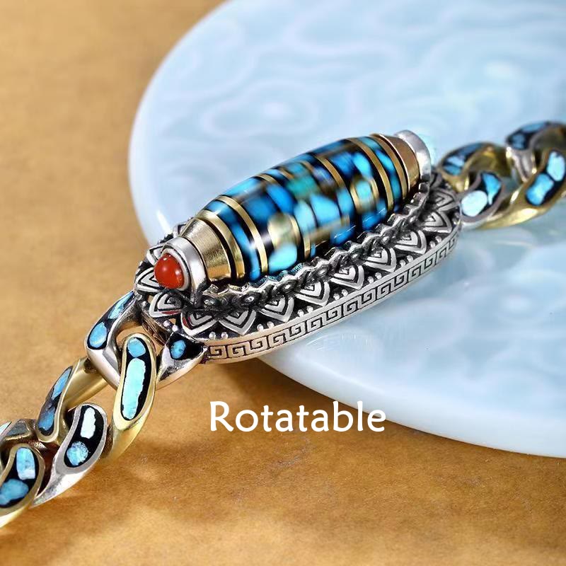 Tibetan Nine-Eye Dzi Bead Turquoise Protection Bracelet 18cm