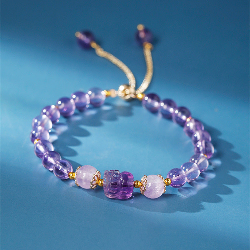 6 mm Pixiu-Heilarmband mit Aquamarin, Erdbeerquarz und Amethyst