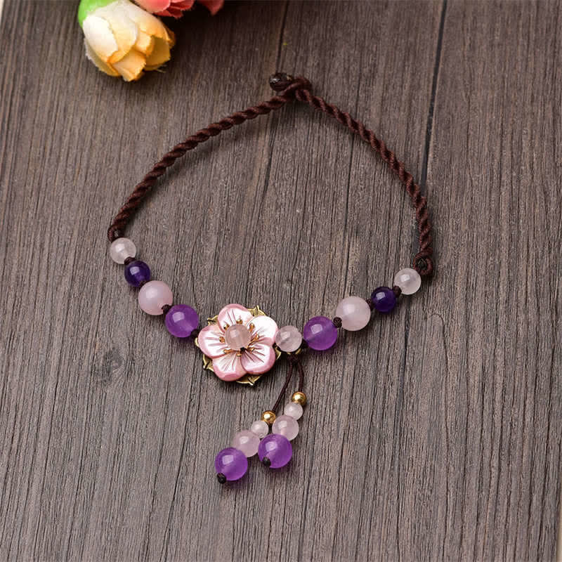 Amethyst Rose Quartz Healing Anklet for Inner Peace & Love
