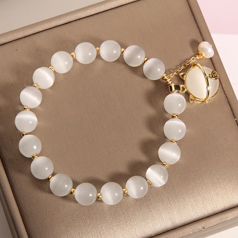 8 mm Katzenaugen-Perlen-Liebes-Charm-Armband für Ruhe und Frieden