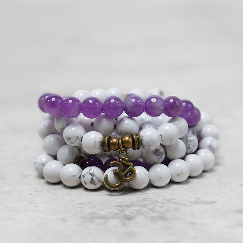 108 Perlen Amethyst Weiß Türkis Heilarmband