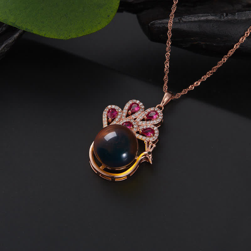 Peacock Amber Fortune Necklace & Ring | Healing Sounds