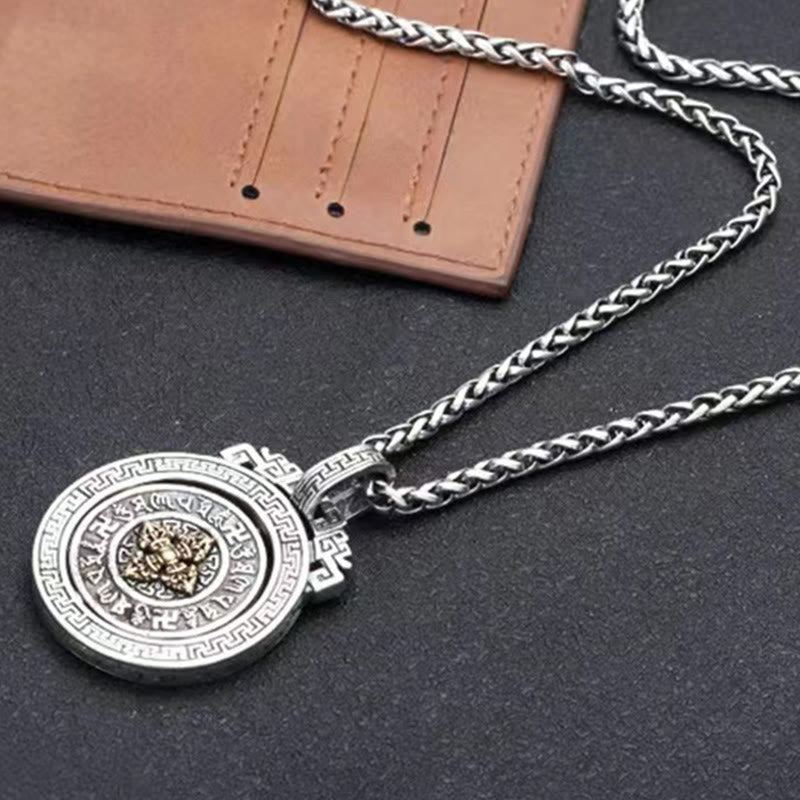 Om Mani Padme Hum Halskette | Kupfer Silber Drehbarer Anhänger