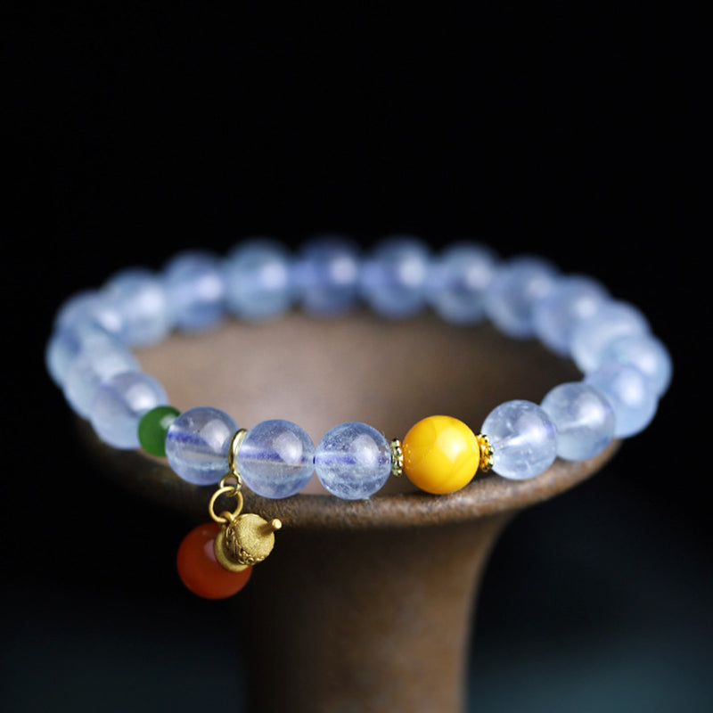 8mm Aquamarine Red Agate Peace Charm Bracelet for Serenity
