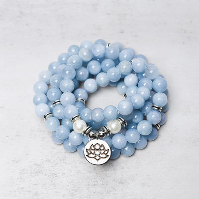 108 Perlen Aquamarin Edelstein Mala für Meditation & Heilung