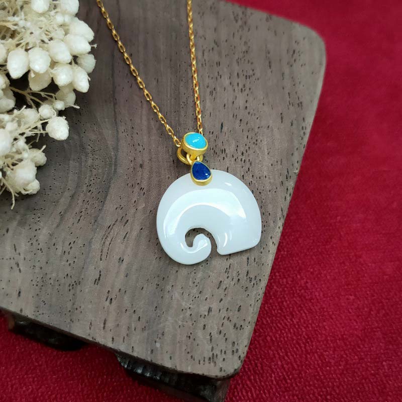 White Jade Elephant Luck Necklace | Strength & Protection