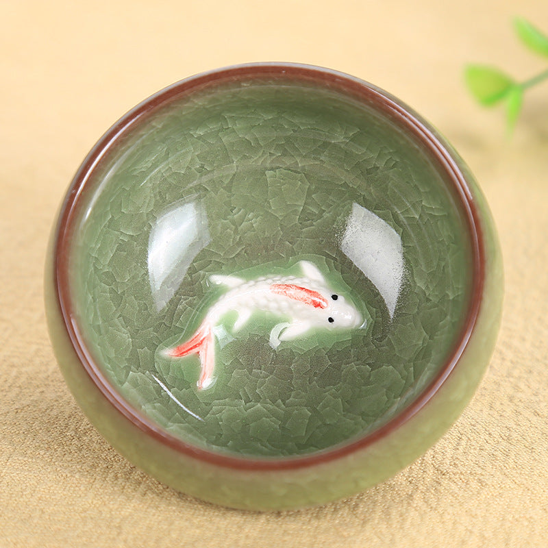 6,1 cm große Teetasse aus Keramik mit Koi-Fisch | Glücksbringer-Kung-Fu-Schale
