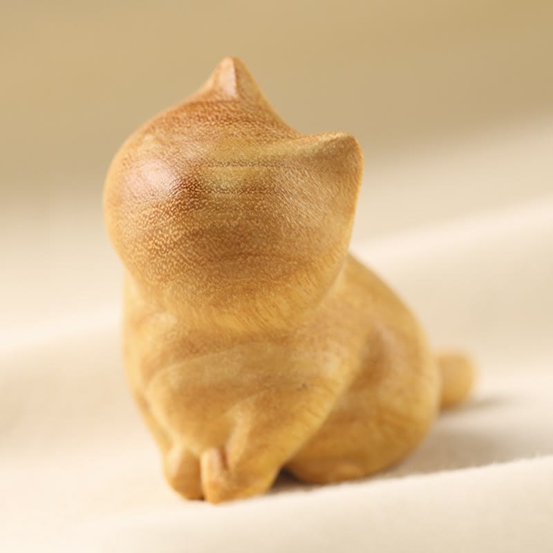 6,1 cm große Katzenskulptur aus Sandelholz für Schutz und Zen-Zuhause