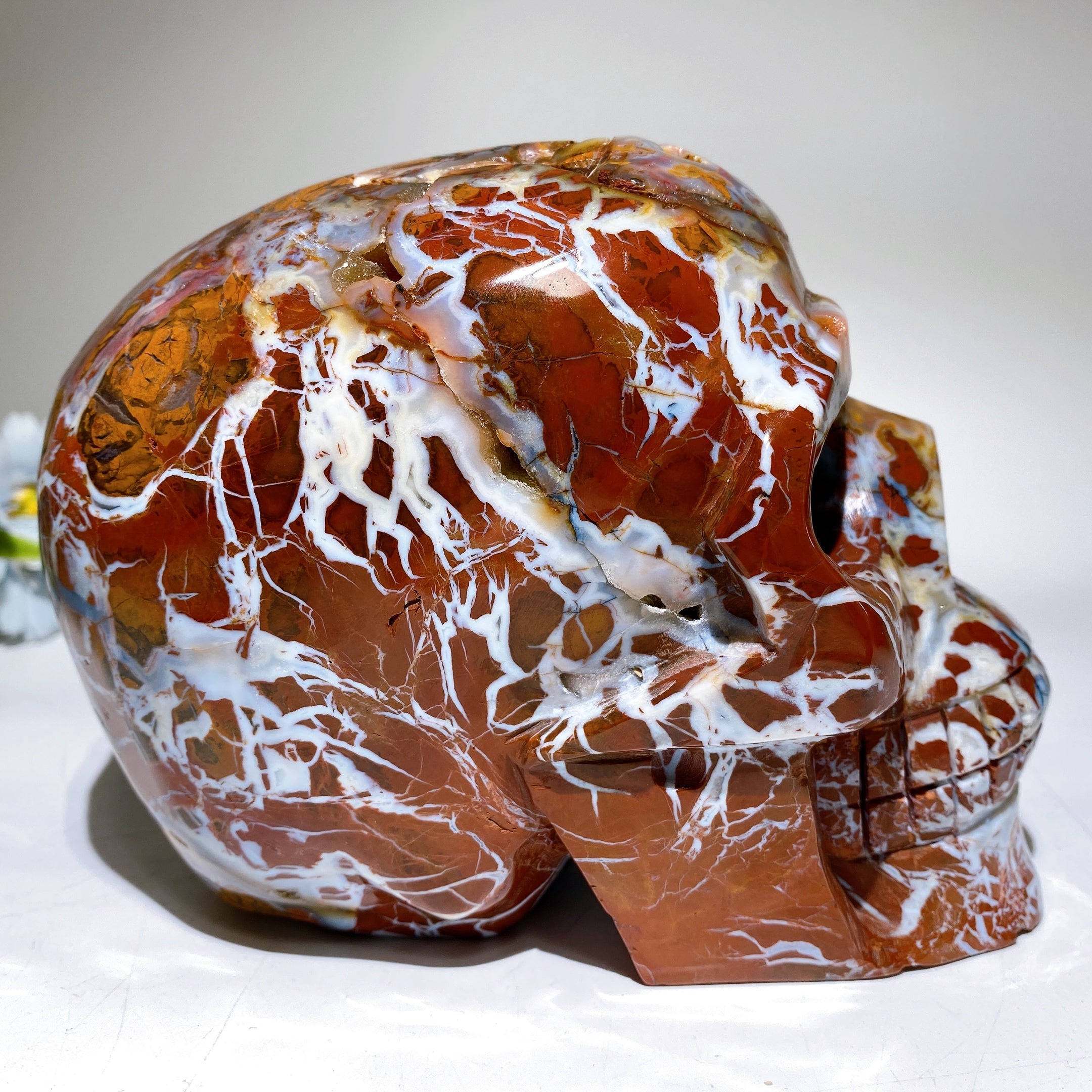 6,3 Zoll Brecciated Achat Totenkopf Kristall Figur