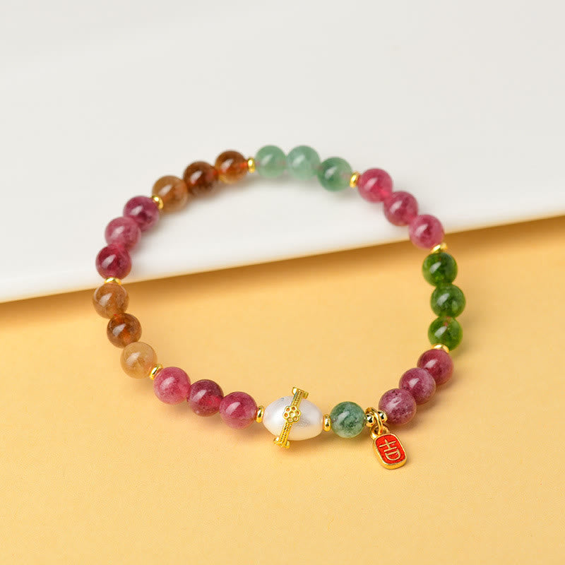 6,5 mm mehrfarbiges Turmalin-Perlenarmband für spirituelle Weisheit