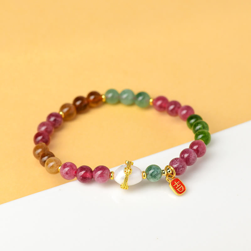 6,5 mm mehrfarbiges Turmalin-Perlenarmband für spirituelle Weisheit