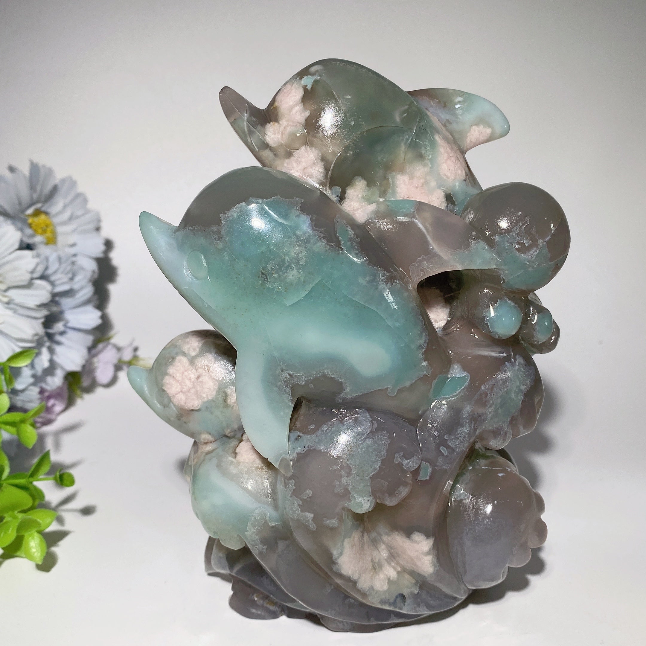 6,6 Zoll grüne Kristall-Delfin-Skulptur