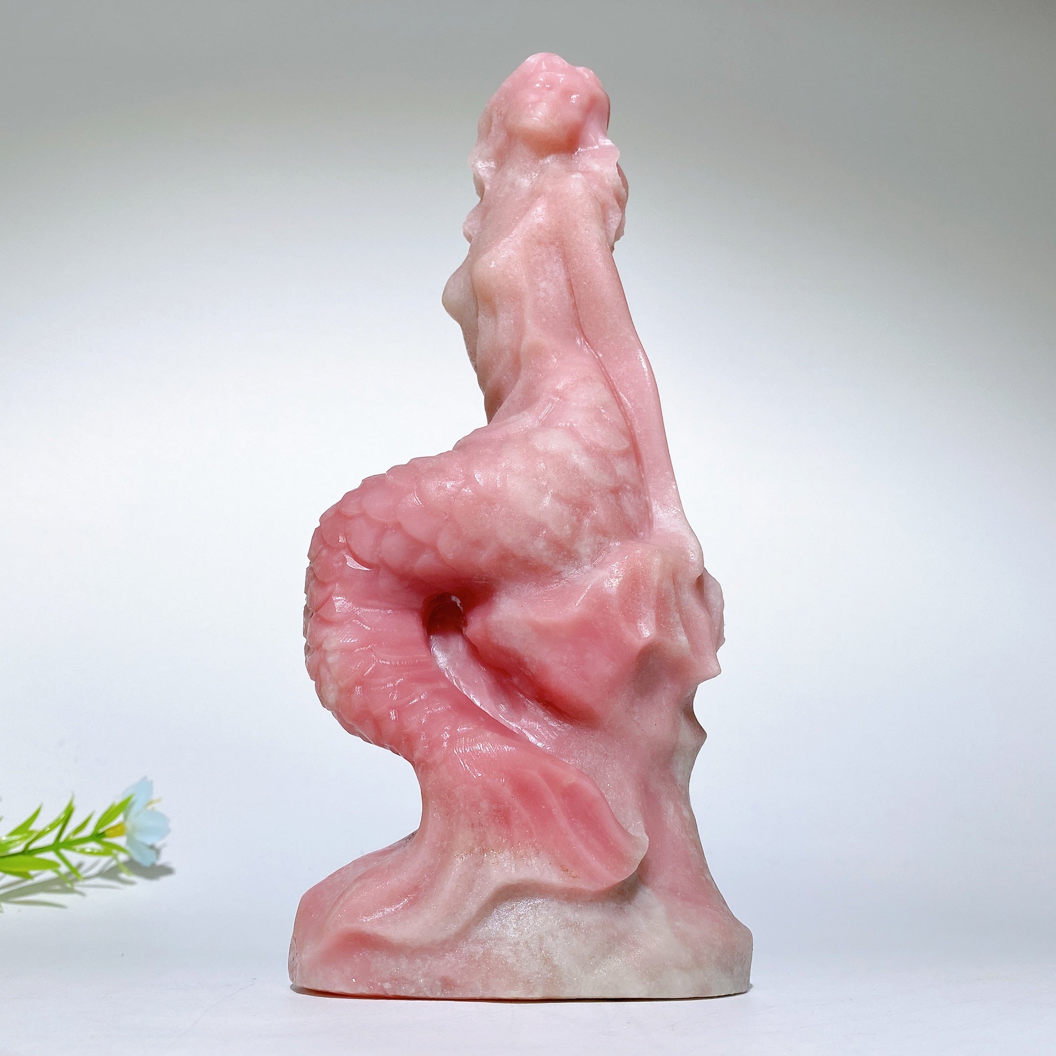 6,9 Zoll Rosa Jade Meerjungfrau Kristall Figur Schnitzerei