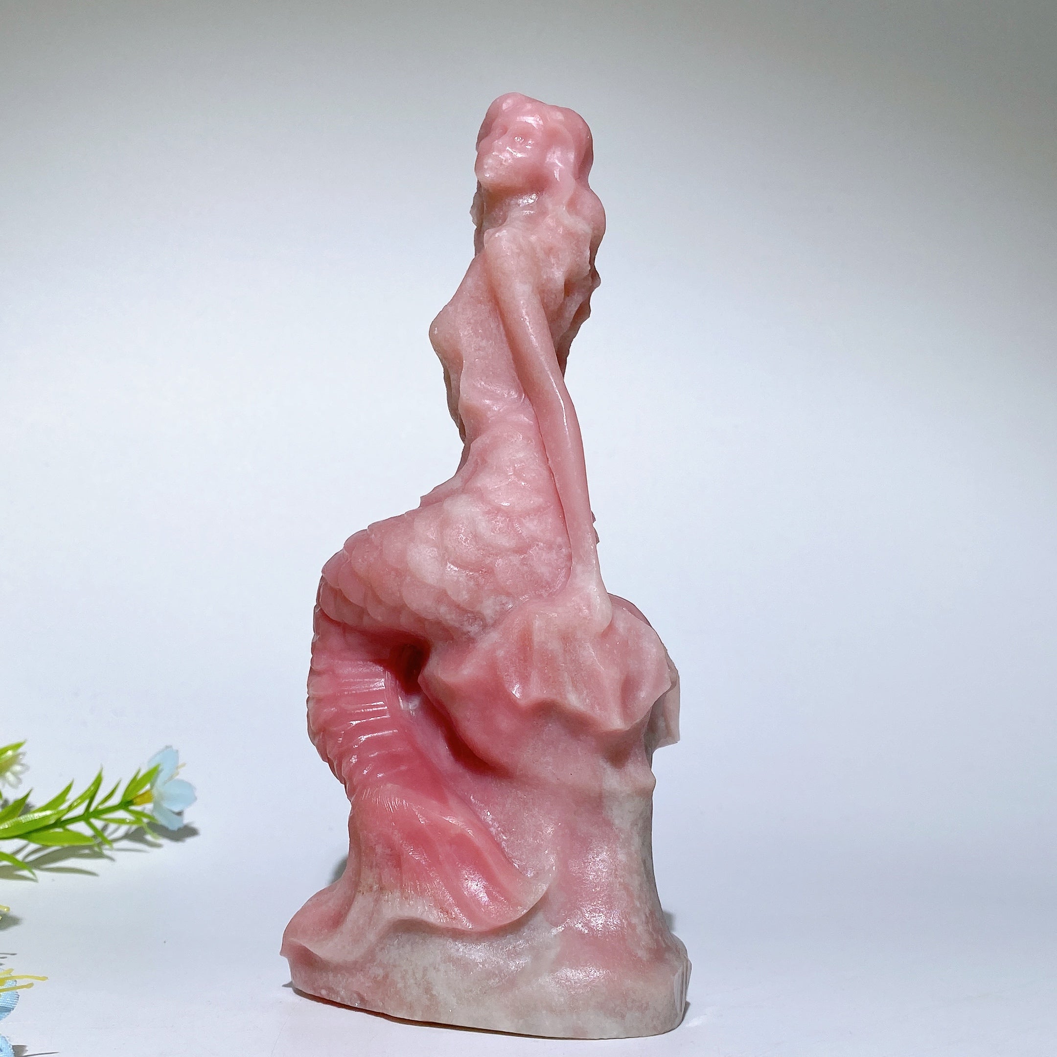 6,9 Zoll Rosa Jade Meerjungfrau Kristall Figur Schnitzerei