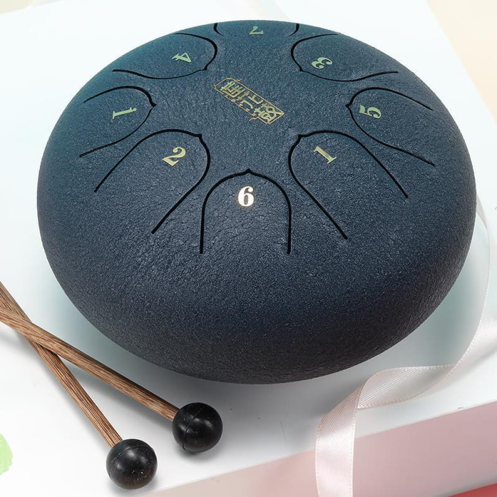 Dark blue 6-inch Carbon Steel Tongue Drum with mallets, 8-tone C key for kids