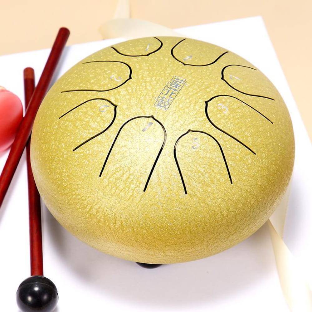 Golden steel tongue drum with curved patterns, 6 inch, 8-tone C key for kids
