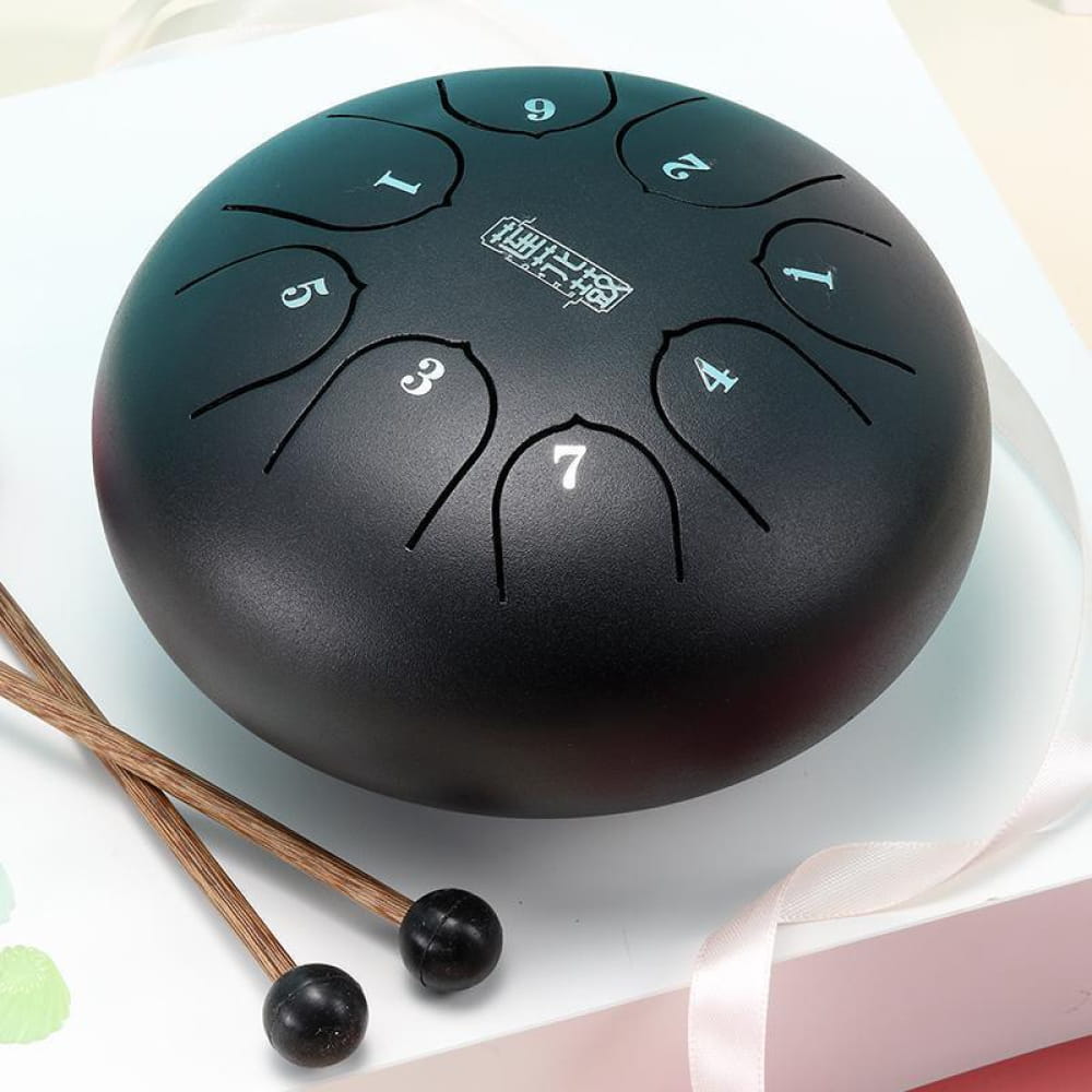 Dark Steel Tongue Drum with numbered tones and mallets for 6 Carbon Steel, 8-Tone C Key