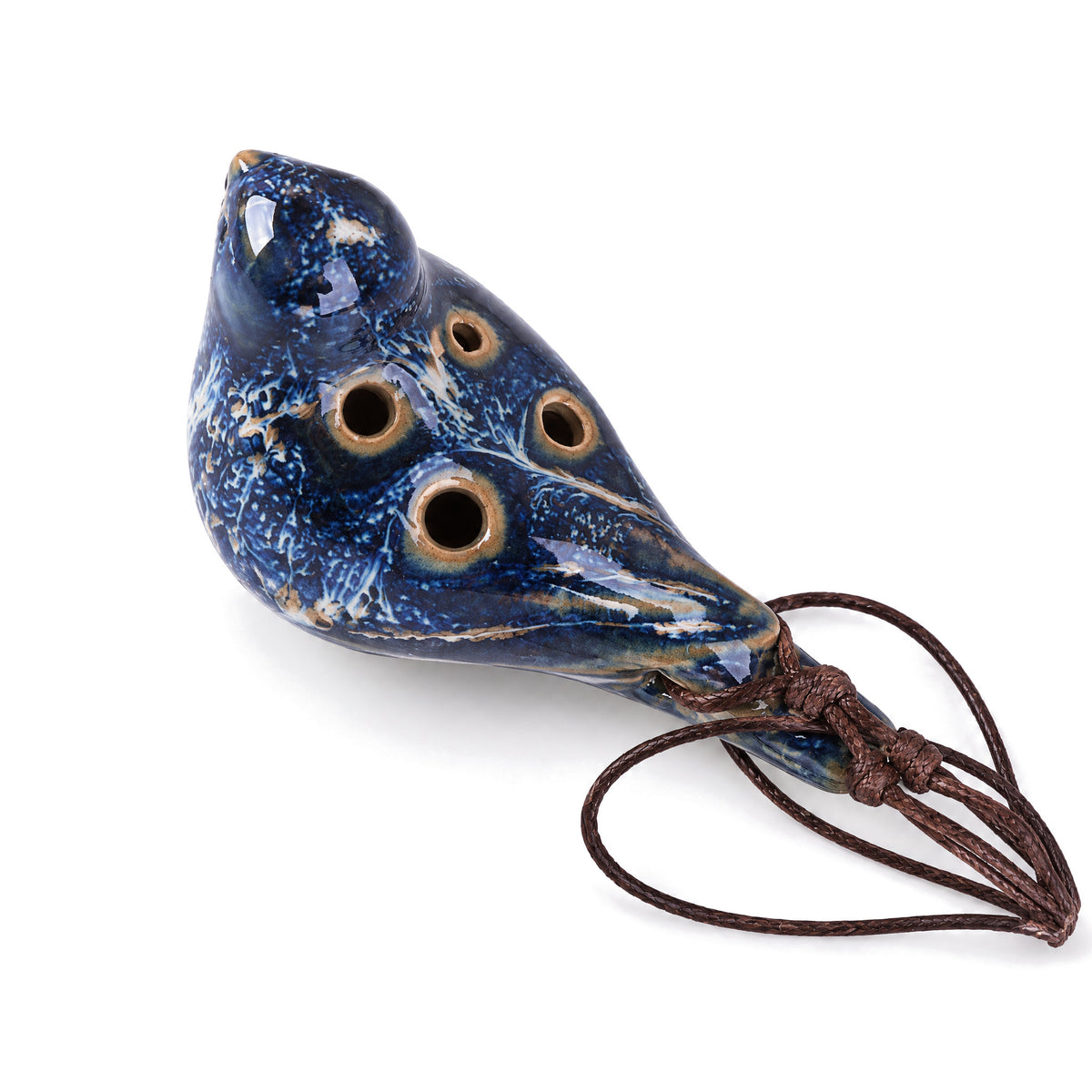6 Hole Alto C Ocarina Pendant, Blue, on a white background