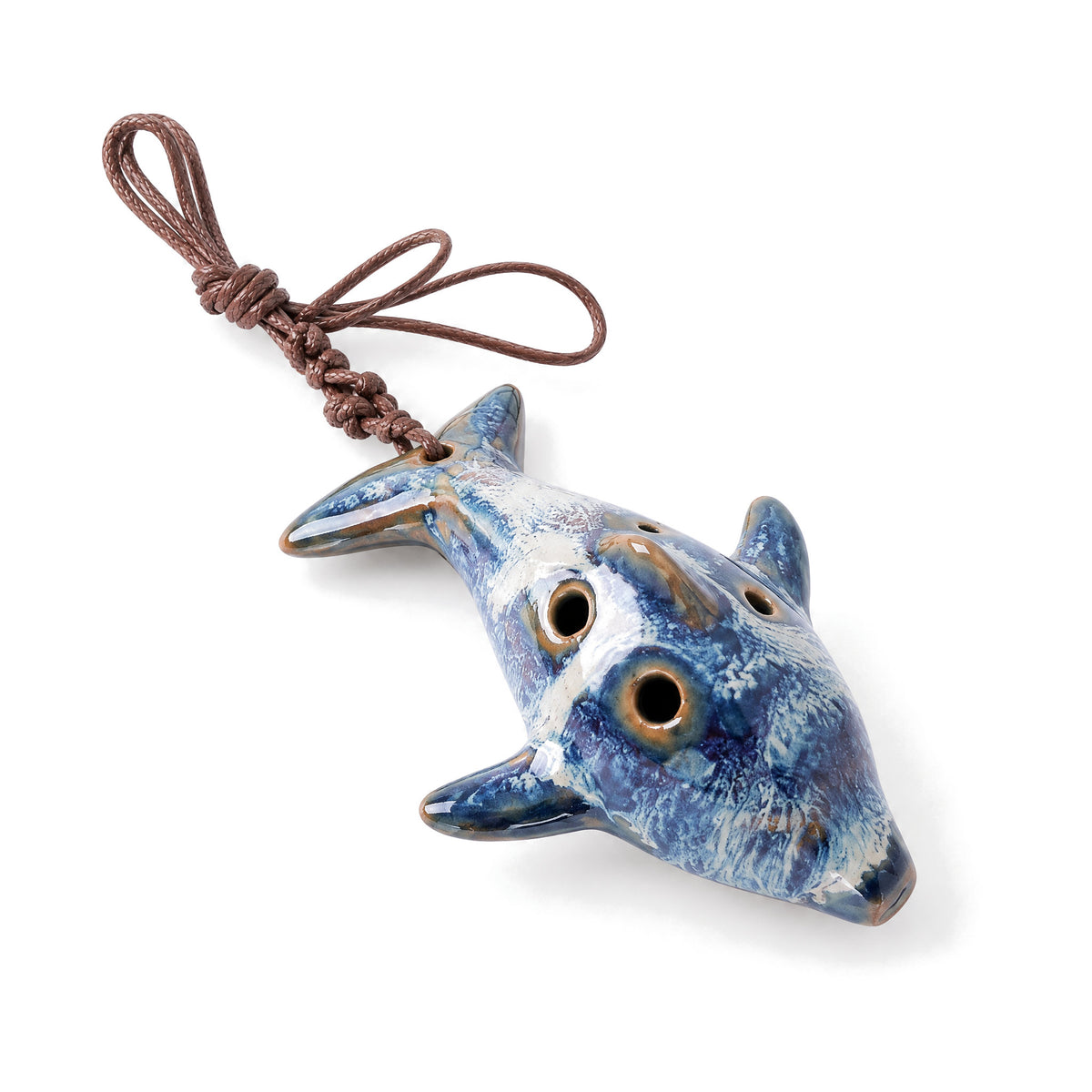 6 Hole Alto C Pendant Ocarina, Whale Design Instrument Gift, Blue, on a white background
