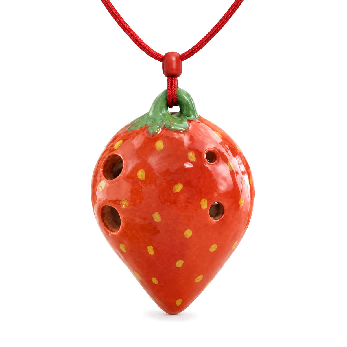 6 Hole Strawberry Ocarina Pendant for Beginners, Red, on a white background