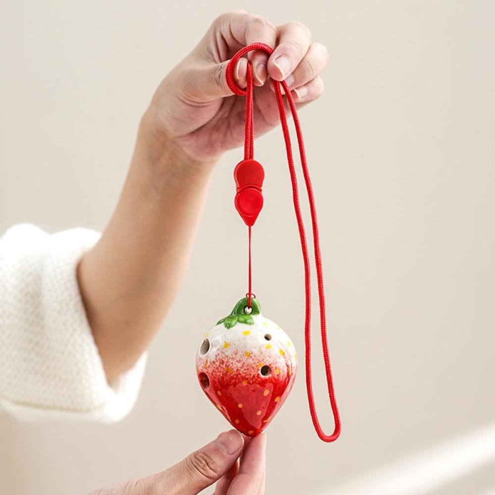 Glass strawberry ornament with red cord for 6 Hole Strawberry Ocarina Pendant